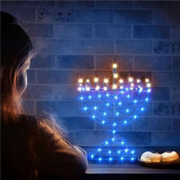 Traditional Hanukkah LED Window Decorations Lights, Remote Control 8 Modes - Picture 2 of 6